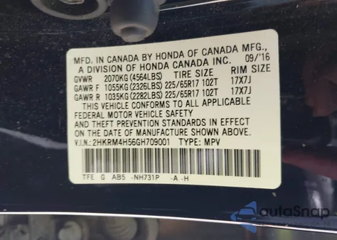 2016 Honda Cr-V Ex z USA, uszkodzony, nr VIN 2HKRM4H56GH709001